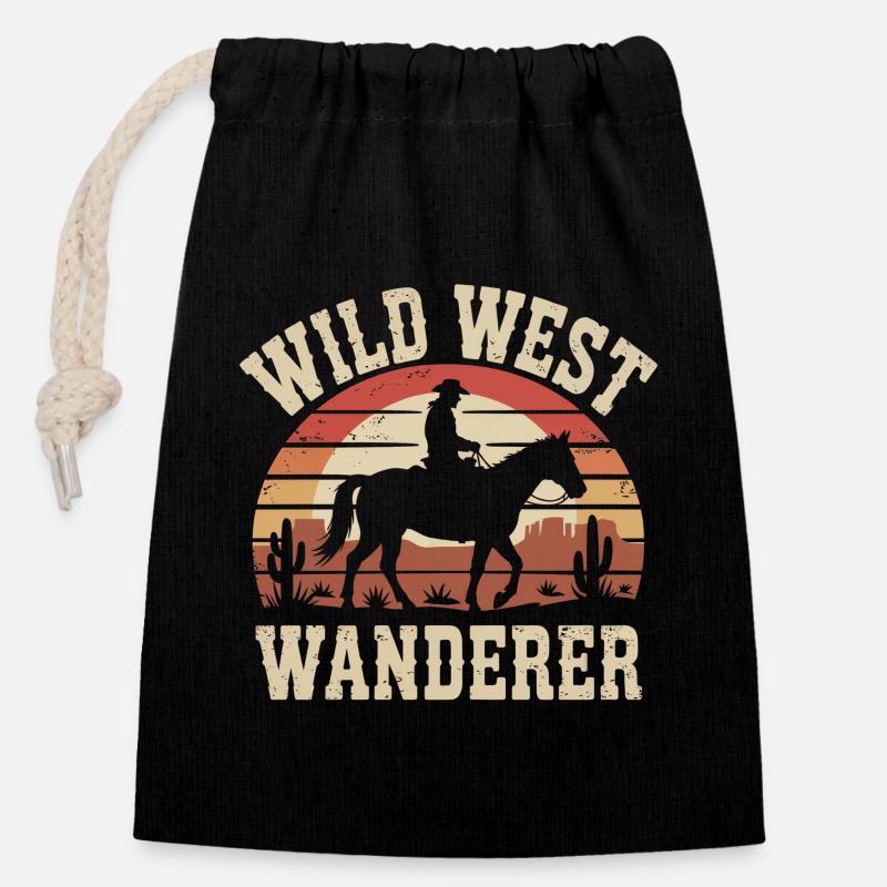 Wild West Wanderer – Cowboy & Pferd - Verschließbarer Geschenkbeutel aus Baumwolle (14x20cm) - Schwarz