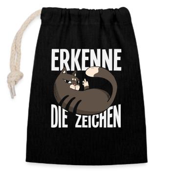 Erkenne die Zeichen - Freche Katzen-Message - Verschließbarer Geschenkbeutel aus Baumwolle (14x20cm) - Schwarz - Vorne