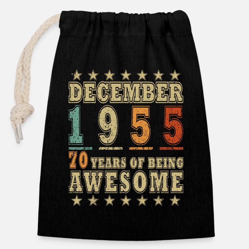 70th Anniversary Gift Born December - Closable cotton gift bag (14x20cm) - black