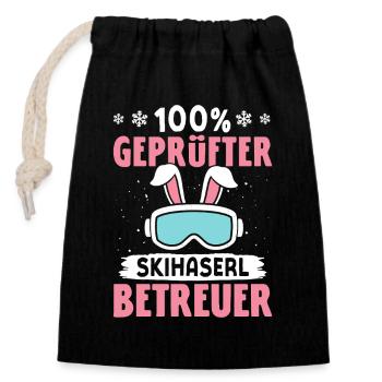 Skilehrer 100 % GEPRÜFTER SKIHASERL BETREUER - Verschließbarer Geschenkbeutel aus Baumwolle (14x20cm) - Schwarz - Vorne