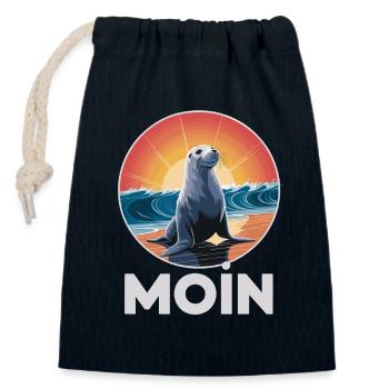  MOIN Seehund Nordsee Wellen Sonnenuntergang - Verschließbarer Geschenkbeutel aus Baumwolle (14x20cm) - Navy - Vorne
