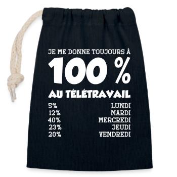 Télétravail Humour Travail Auto Entrepreneur - Sac cadeau en coton avec cordon (14 x 20 cm) - bleu marine - Devant