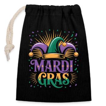 Mardi Gras T-Shirt – Narrenkappe Karneval Motiv - Verschließbarer Geschenkbeutel aus Baumwolle (14x20cm) - Schwarz - Vorne