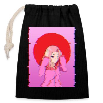 Glitch Aesthetic Anime Girl Digitales Kunstdesign - Verschließbarer Geschenkbeutel aus Baumwolle (14x20cm) - Schwarz - Vorne