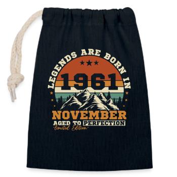 Novembre 1961 Vintage Anniversaire Rétro - Sac cadeau en coton avec cordon (14 x 20 cm) - bleu marine - Devant