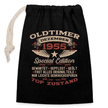 70. Geburtstag Geschenk Oldtimer Dezember 1955 - Verschließbarer Geschenkbeutel aus Baumwolle (14x20cm) - Schwarz - Vorne