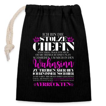 Chefin des verrückten Haufens - Witzig Büro Spruch - Sac cadeau en coton avec cordon (14 x 20 cm) - noir - Devant