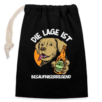 Die Lage ist besäufniserregend Hund - Verschließbarer Geschenkbeutel aus Baumwolle (14x20cm) - Schwarz - Vorne