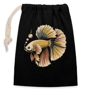 Prachtvoller Betta Fisch Print - Verschließbarer Geschenkbeutel aus Baumwolle (14x20cm) - Schwarz - Vorne