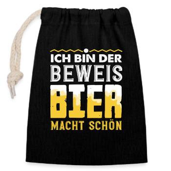 I'm the proof - beer makes you beautiful - Closable cotton gift bag (14x20cm) - black - Front