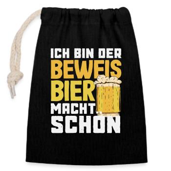 I'm the proof - beer makes you beautiful - Closable cotton gift bag (14x20cm) - black - Front