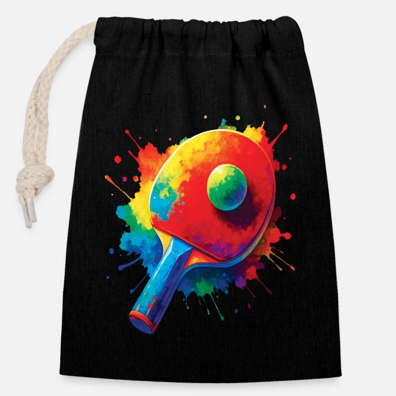 Tennis de Table - Design Sport Ping-Pong Splash - Sac cadeau en coton avec cordon (14 x 20 cm) - noir
