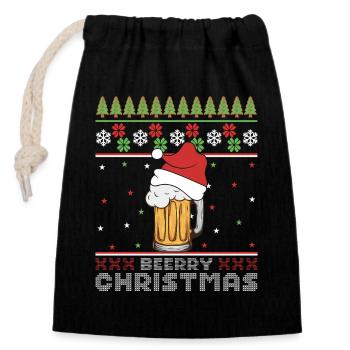 Frohe Weihnachtsbier, hässlicher Pullover – Geschenk - Verschließbarer Geschenkbeutel aus Baumwolle (14x20cm) - Schwarz - Vorne