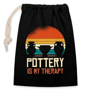 Pottery is my therapy - Closable cotton gift bag (14x20cm) - black - Front