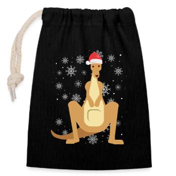 Kangaroo in the magic of Christmas - Closable cotton gift bag (14x20cm) - black - Front
