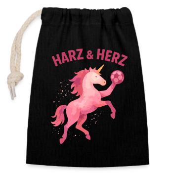 Unicorn Handball Resin and Heart, Pink Power - Closable cotton gift bag (14x20cm) - black - Front