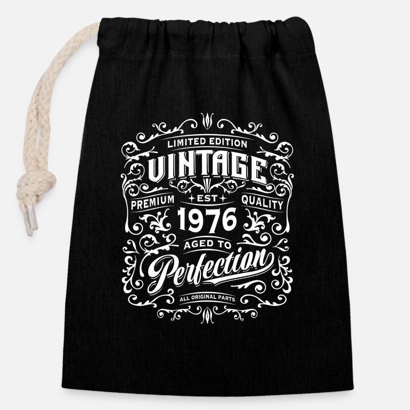 Vintage 1976 Limited Edition Retro Geburtstag - Verschließbarer Geschenkbeutel aus Baumwolle (14x20cm) - Schwarz