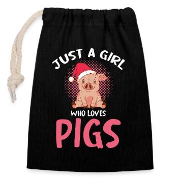 Juste une fille qui aime les cochons – Cochon de Noël - Sac cadeau en coton avec cordon (14 x 20 cm) - noir - Devant