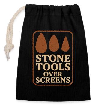 Prehistoric stone tools of Homo - Closable cotton gift bag (14x20cm) - black - Front