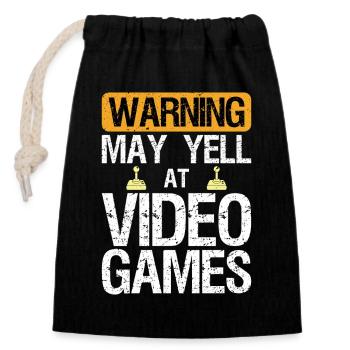 Warning May Yell at Play Video Games Gamer Gaming - Verschließbarer Geschenkbeutel aus Baumwolle (14x20cm) - Schwarz - Vorne