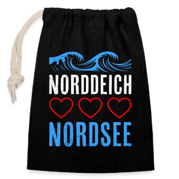 Wattenmeer NORDDEICH NORDSEE Urlaub Lustig - Verschließbarer Geschenkbeutel aus Baumwolle (14x20cm) - Schwarz - Vorne
