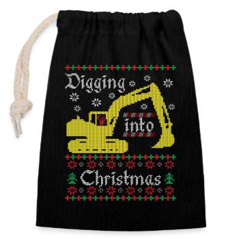 Creuser dans l’ouvrier du bâtiment excavateur de Noël laid - Sac cadeau en coton avec cordon (14 x 20 cm) - noir - Devant