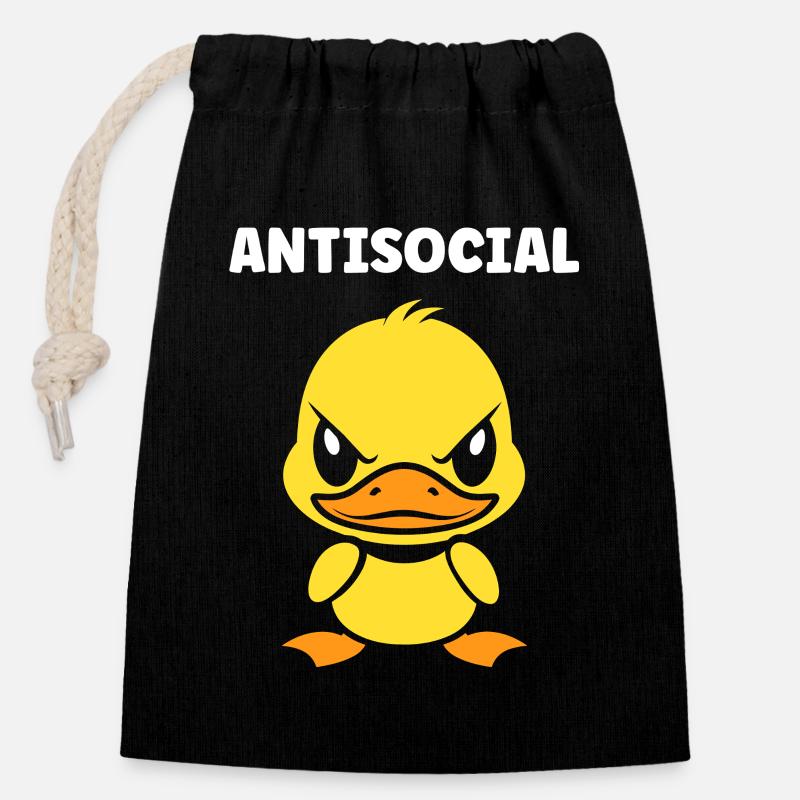 Canard Antisocial Bougon - Sac cadeau en coton avec cordon (14 x 20 cm) - noir