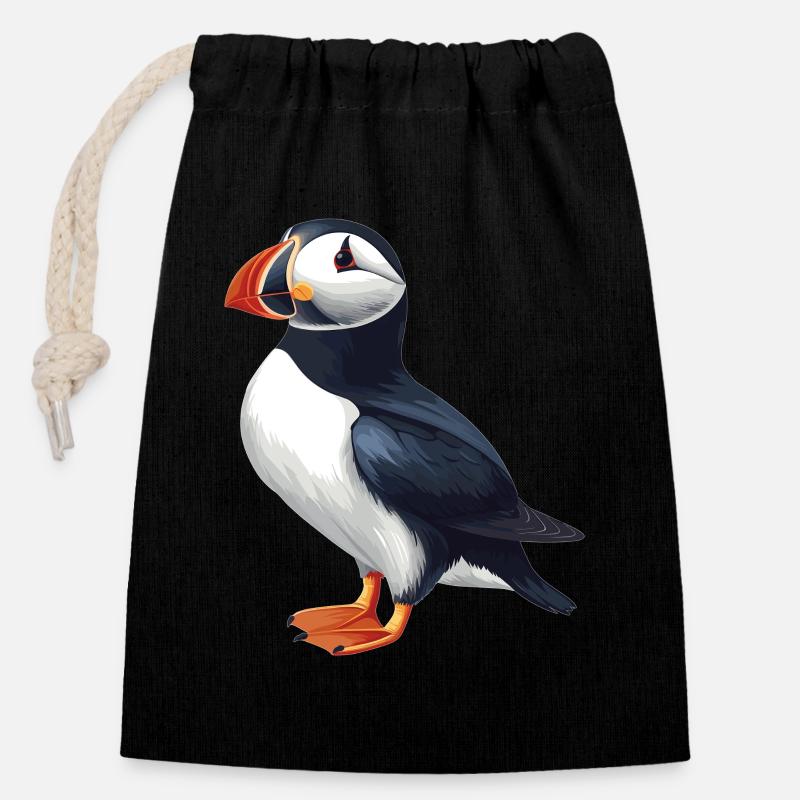 Puffin Papageientaucher - Verschließbarer Geschenkbeutel aus Baumwolle (14x20cm) - Schwarz