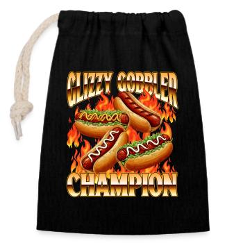 Glizzy Gobbler Champion und lustiger Hotdog-Liebhaber - Verschließbarer Geschenkbeutel aus Baumwolle (14x20cm) - Schwarz - Vorne