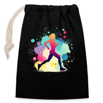 Coureur, course, marathon, jogging, jogging - Sac cadeau en coton avec cordon (14 x 20 cm) - noir - Devant