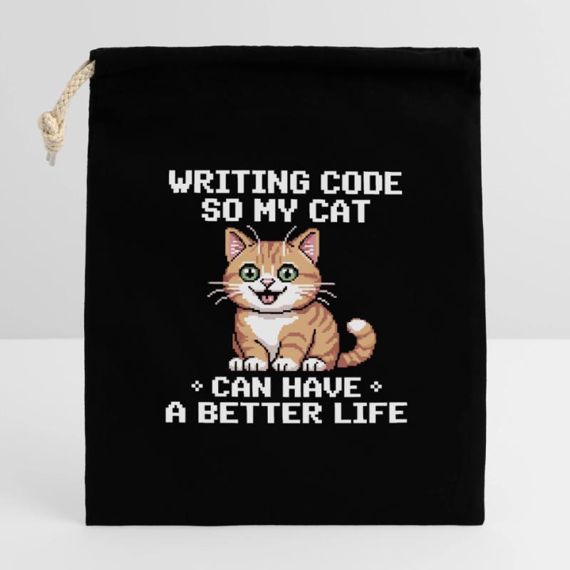 Programming Cat Funny Coding and Cat German Closable cotton gift bag (14x20cm)