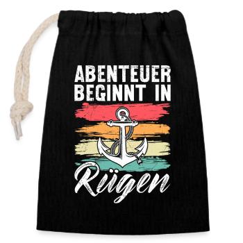 Ostsee ABENTEUER BEGINNT IN RÜGEN Retro Lustig - Verschließbarer Geschenkbeutel aus Baumwolle (14x20cm) - Schwarz - Vorne