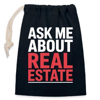 Ask Me About Real Estate - Closable cotton gift bag (14x20cm) - navy - Front