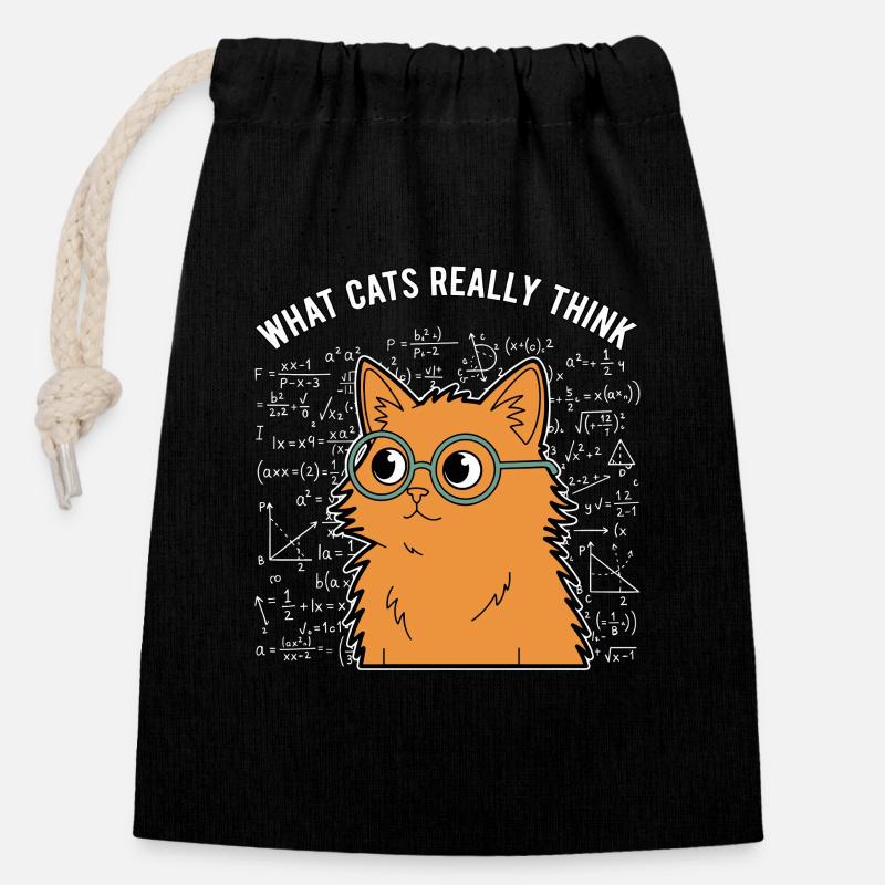 Was Katzen wirklich denken Lustiger Mathe Spruch - Verschließbarer Geschenkbeutel aus Baumwolle (14x20cm) - Schwarz