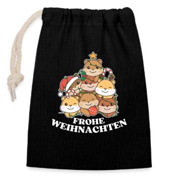 Frohe Weihnachten Hamster Heiligabend Hamster - Verschließbarer Geschenkbeutel aus Baumwolle (14x20cm) - Schwarz - Vorne