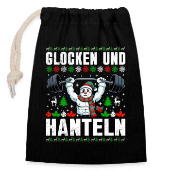 Weihnachten GLOCKEN UND HANTELN Lustiges - Verschließbarer Geschenkbeutel aus Baumwolle (14x20cm) - Schwarz - Vorne