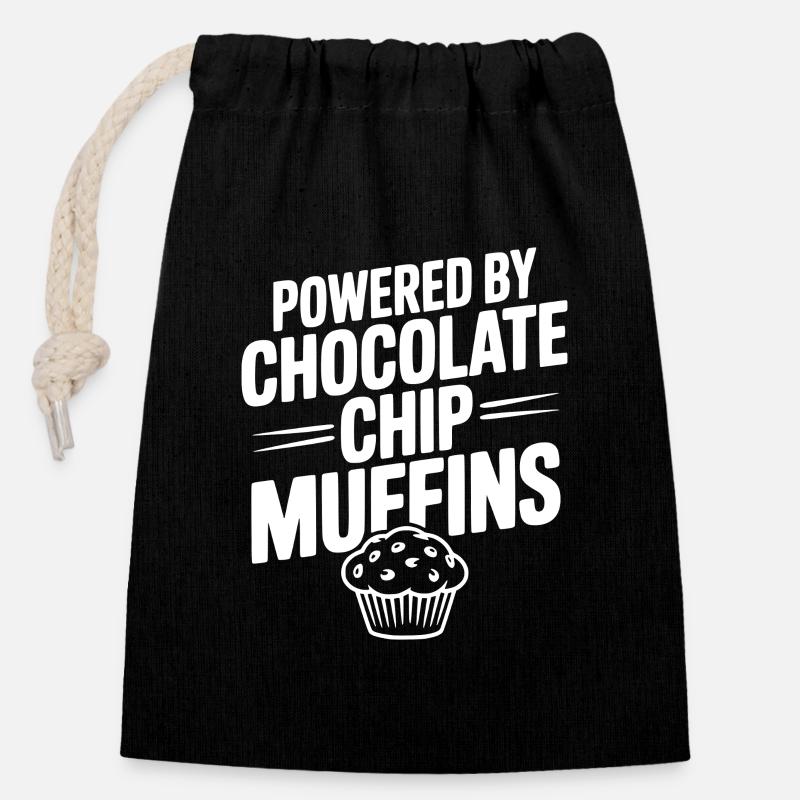 Alimenté par des muffins aux pépites de chocolat - Sac cadeau en coton avec cordon (14 x 20 cm) - noir