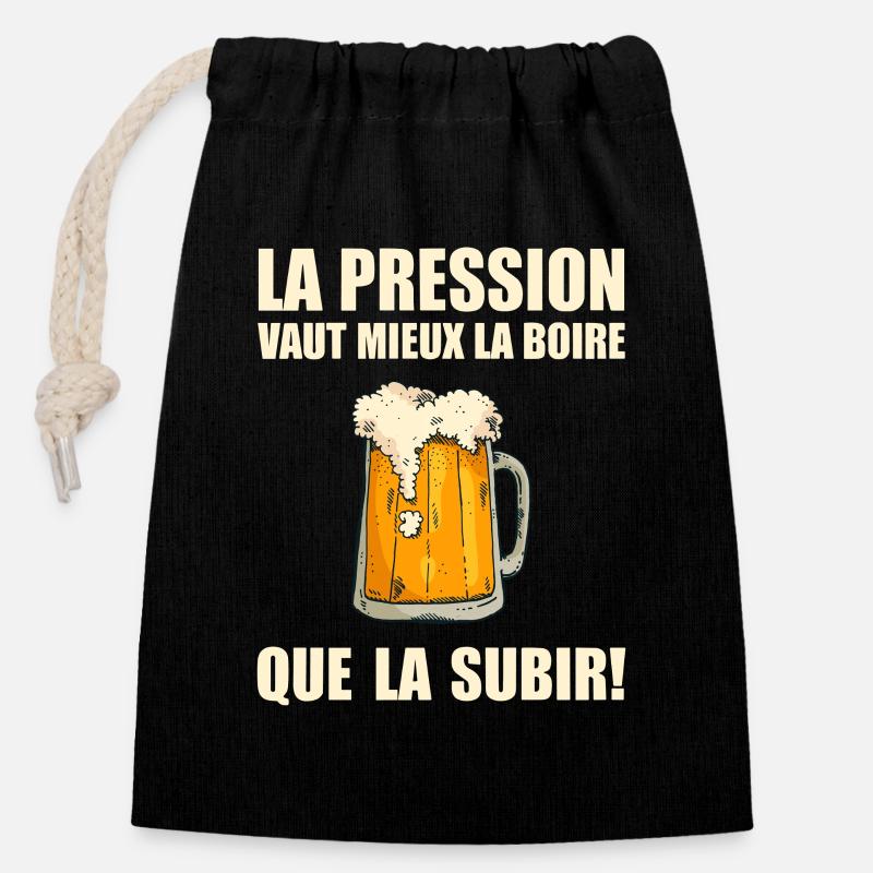 Pressure is better to drink it humor beer - Closable cotton gift bag (14x20cm) - black
