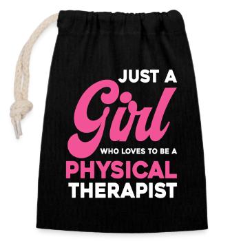 Girl loves physiotherapy - Closable cotton gift bag (14x20cm) - black - Front