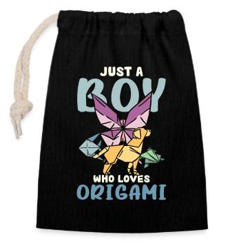 Only a boy loves origami - Closable cotton gift bag (14x20cm) - black - Front