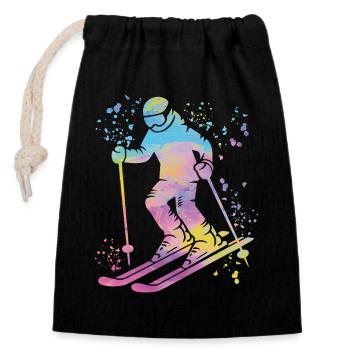Alpin Ski Wintersport Nordischer Skilauf - Verschließbarer Geschenkbeutel aus Baumwolle (14x20cm) - Schwarz - Vorne