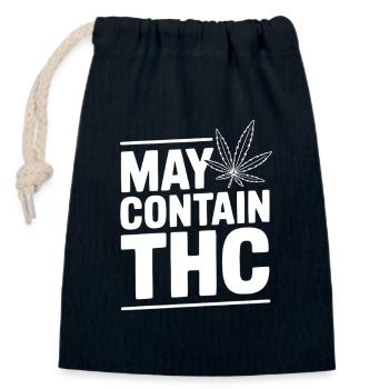 May Contain THC - Closable cotton gift bag (14x20cm) - navy - Front