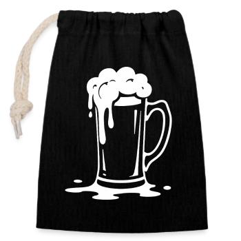 Überlaufender Bierkrug Schaum Party - Verschließbarer Geschenkbeutel aus Baumwolle (14x20cm) - Schwarz - Vorne