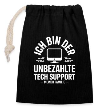 I'm the unpaid tech support - Closable cotton gift bag (14x20cm) - black - Front