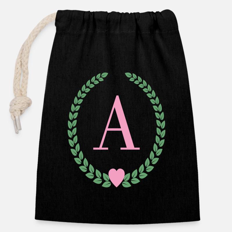 Lettre A monogram - Sac cadeau en coton avec cordon (14 x 20 cm) - noir