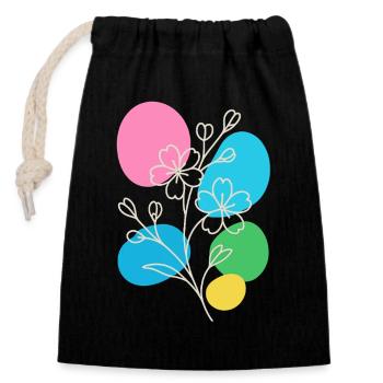 Graphique floral minimaliste, été bohème - Sac cadeau en coton avec cordon (14 x 20 cm) - noir - Devant