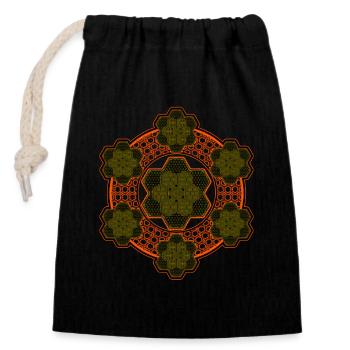 Psytrance Goa Party Ornament Mandala Orange Green - Closable cotton gift bag (14x20cm) - black - Front
