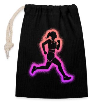 Running Jogging Women Kids Girls Runner - Closable cotton gift bag (14x20cm) - black - Front