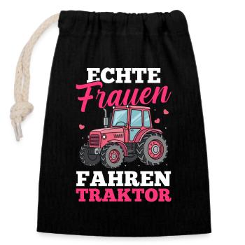 Tractor Farmer Farmer Tractor Driver Tractor - Closable cotton gift bag (14x20cm) - black - Front