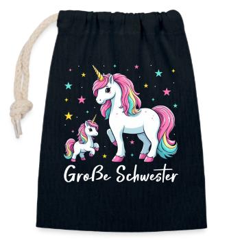 Grande sœur licorne amoureuse aînée - Sac cadeau en coton avec cordon (14 x 20 cm) - bleu marine - Devant
